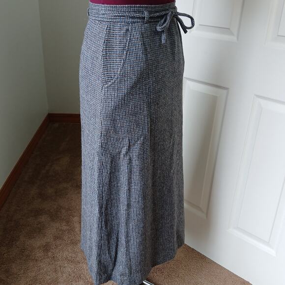 Vintage Wool Pencil Skirt 15/16 maxi houndstooth pockets matching tie belt - Picture 4 of 11